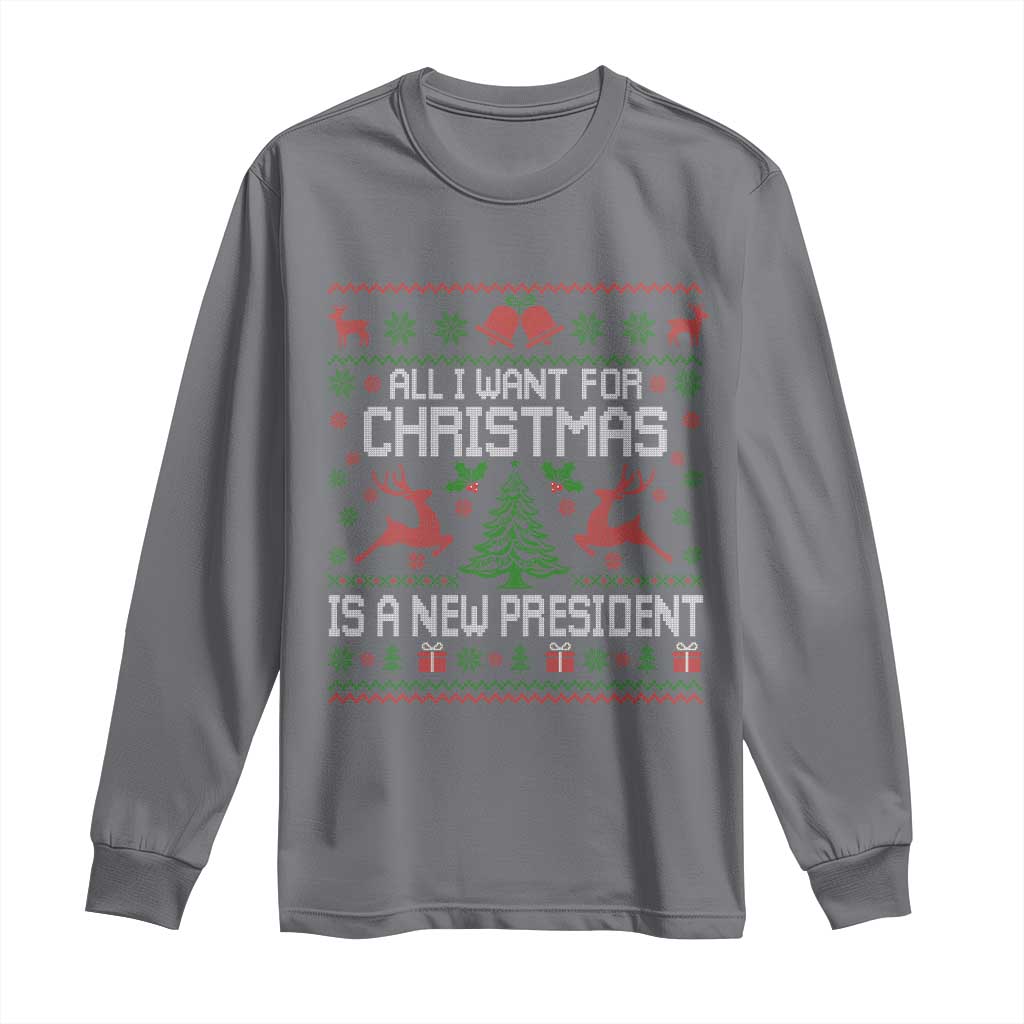 All I Want For Christmas Is A New President Long Sleeve Shirt Funny Xmas Political Satire - Wonder Print Shop