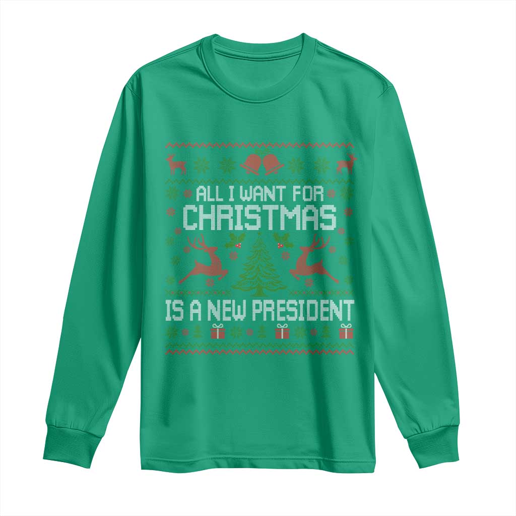 All I Want For Christmas Is A New President Long Sleeve Shirt Funny Xmas Political Satire - Wonder Print Shop