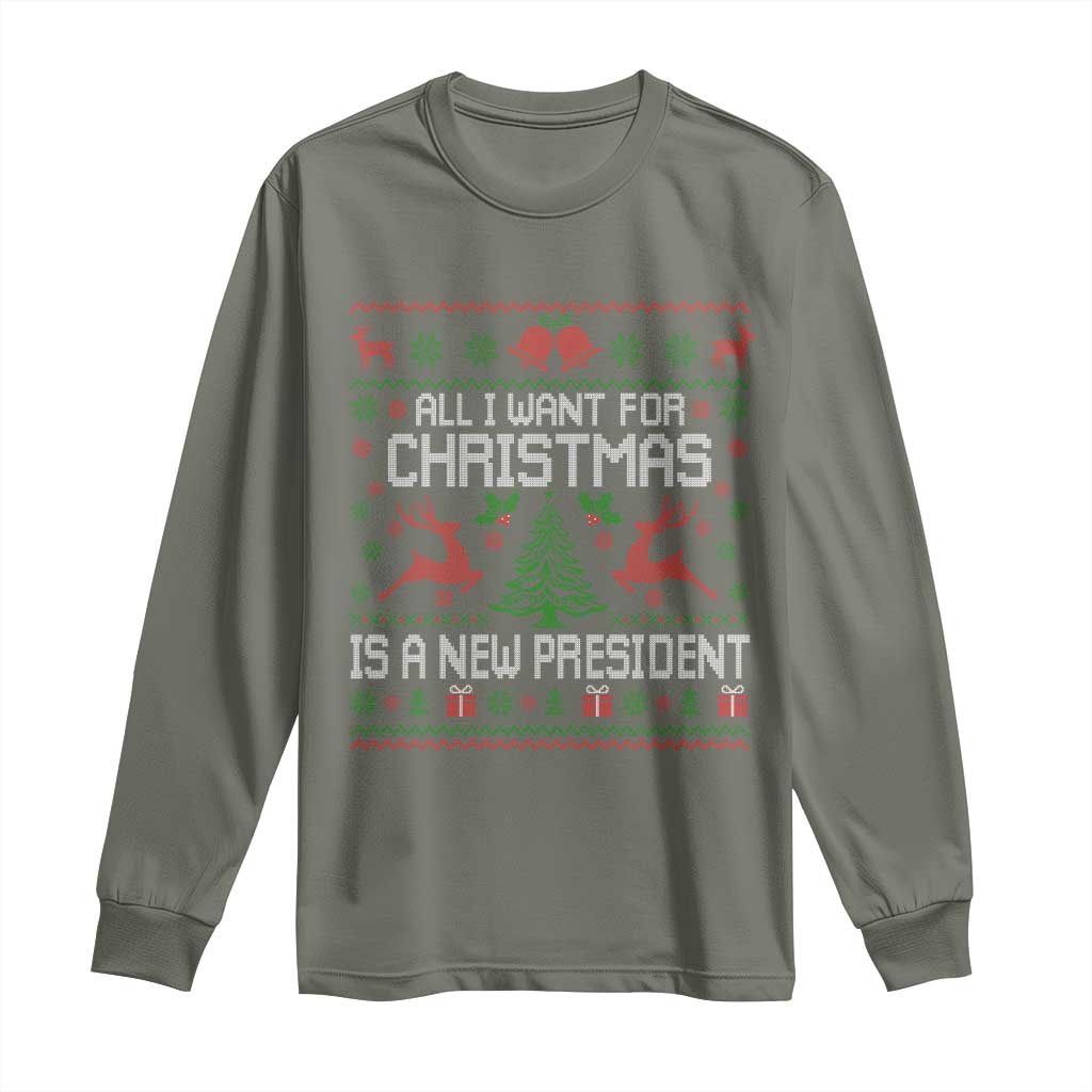 All I Want For Christmas Is A New President Long Sleeve Shirt Funny Xmas Political Satire - Wonder Print Shop