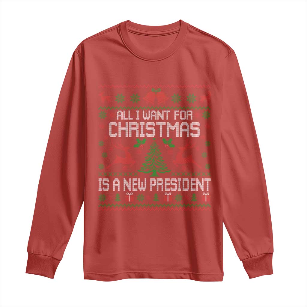 All I Want For Christmas Is A New President Long Sleeve Shirt Funny Xmas Political Satire - Wonder Print Shop