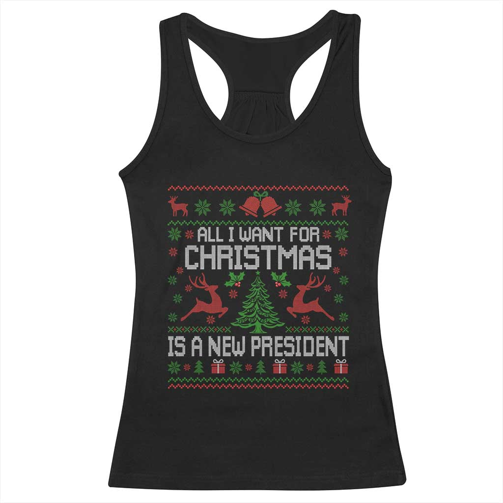 All I Want For Christmas Is A New President Racerback Tank Top Funny Xmas Political Satire - Wonder Print Shop