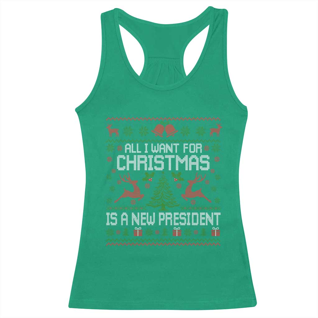 All I Want For Christmas Is A New President Racerback Tank Top Funny Xmas Political Satire - Wonder Print Shop