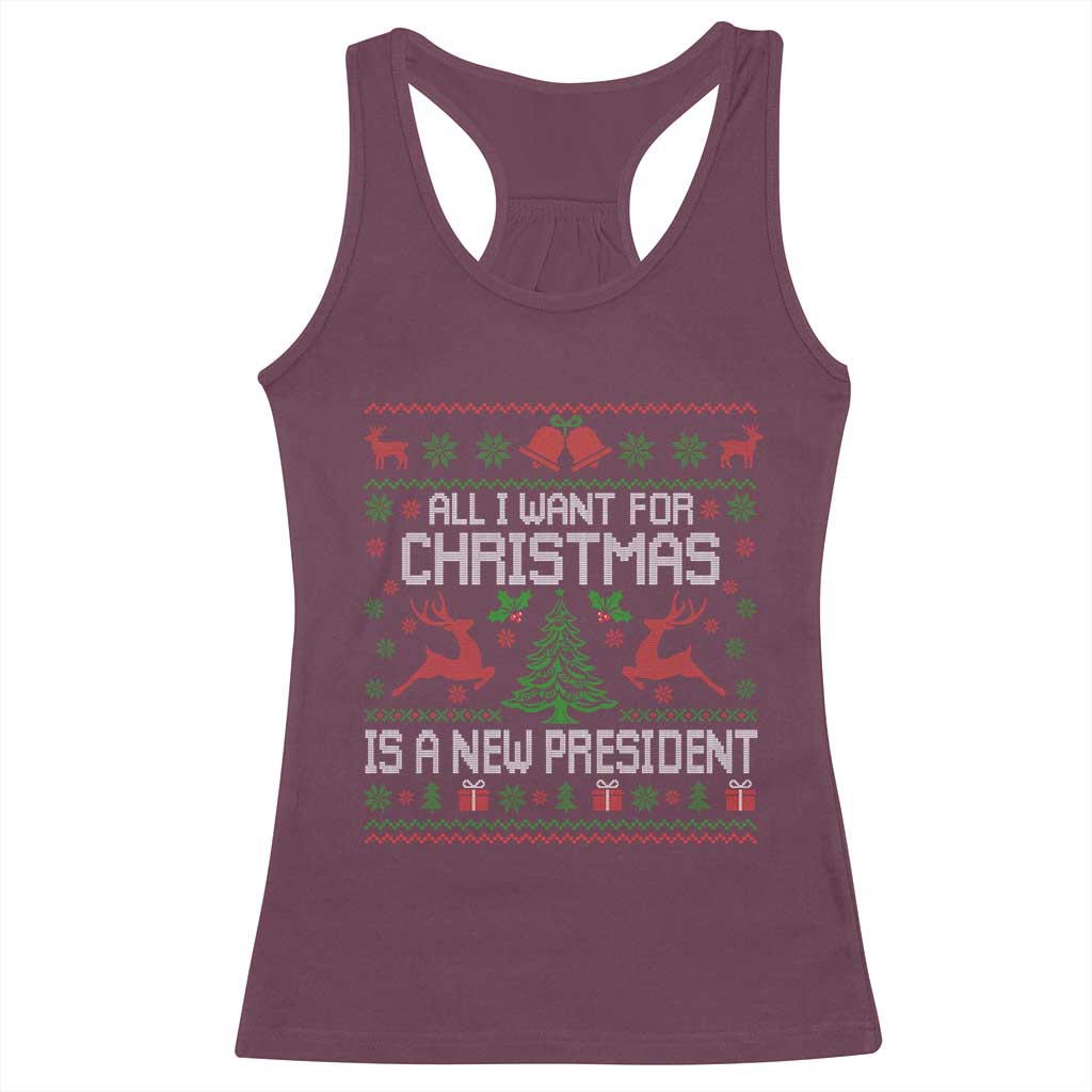 All I Want For Christmas Is A New President Racerback Tank Top Funny Xmas Political Satire - Wonder Print Shop
