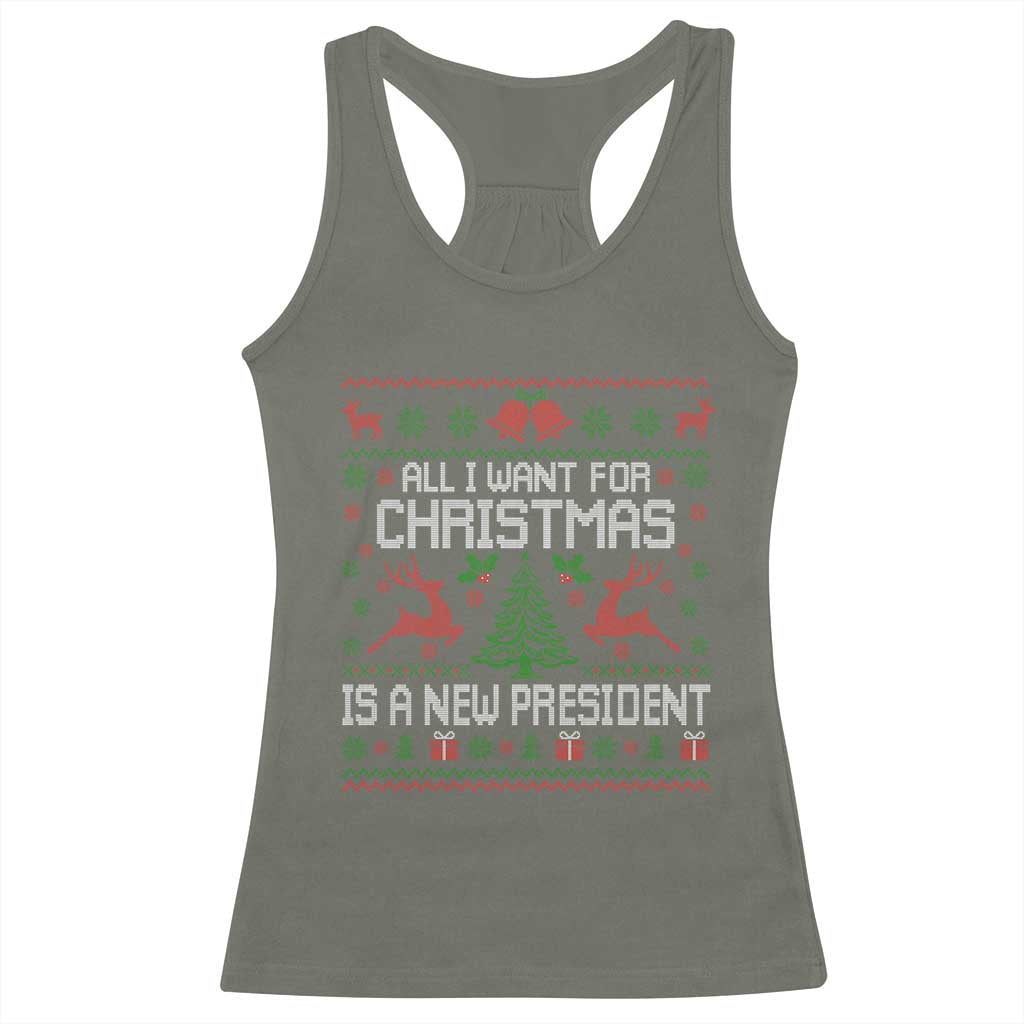 All I Want For Christmas Is A New President Racerback Tank Top Funny Xmas Political Satire - Wonder Print Shop