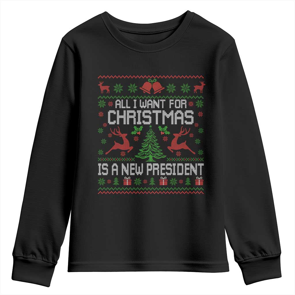 All I Want For Christmas Is A New President Youth Sweatshirt Funny Xmas Political Satire - Wonder Print Shop