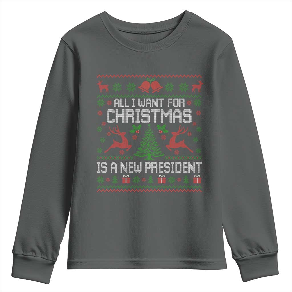 All I Want For Christmas Is A New President Youth Sweatshirt Funny Xmas Political Satire - Wonder Print Shop