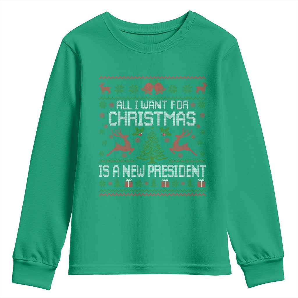 All I Want For Christmas Is A New President Youth Sweatshirt Funny Xmas Political Satire - Wonder Print Shop