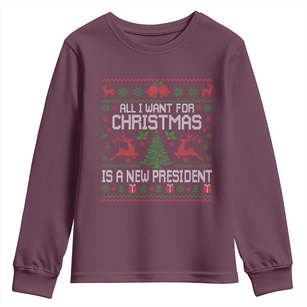 All I Want For Christmas Is A New President Youth Sweatshirt Funny Xmas Political Satire - Wonder Print Shop
