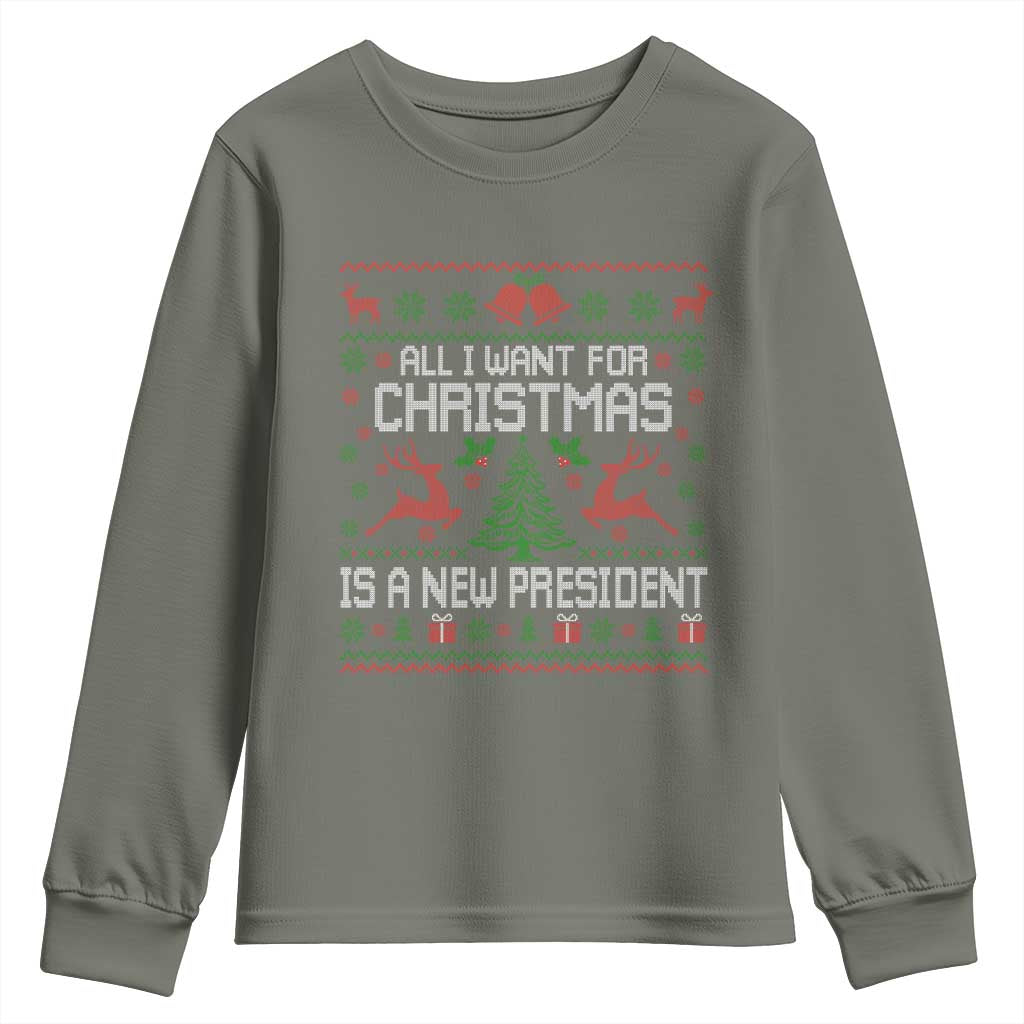 All I Want For Christmas Is A New President Youth Sweatshirt Funny Xmas Political Satire - Wonder Print Shop