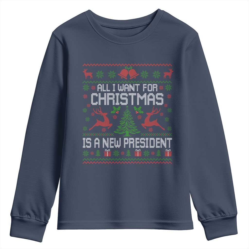 All I Want For Christmas Is A New President Youth Sweatshirt Funny Xmas Political Satire - Wonder Print Shop
