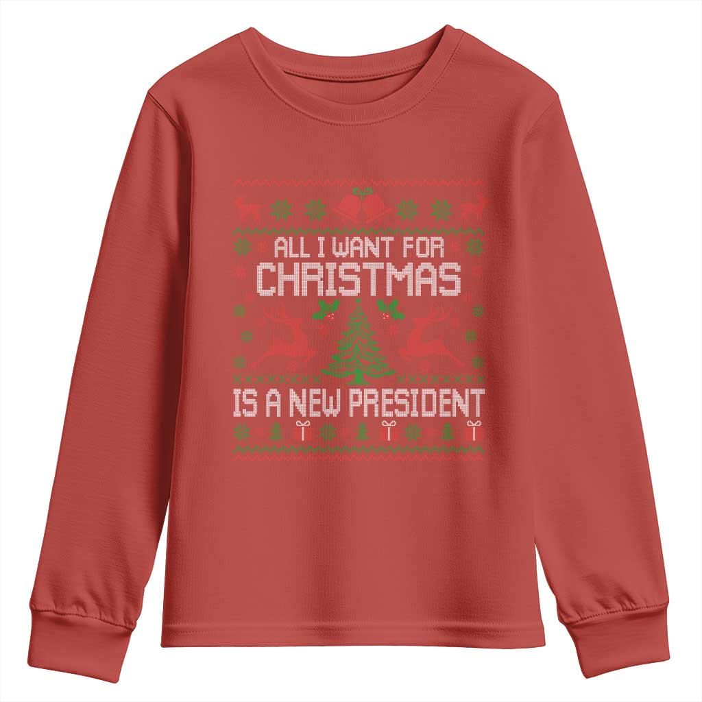 All I Want For Christmas Is A New President Youth Sweatshirt Funny Xmas Political Satire - Wonder Print Shop