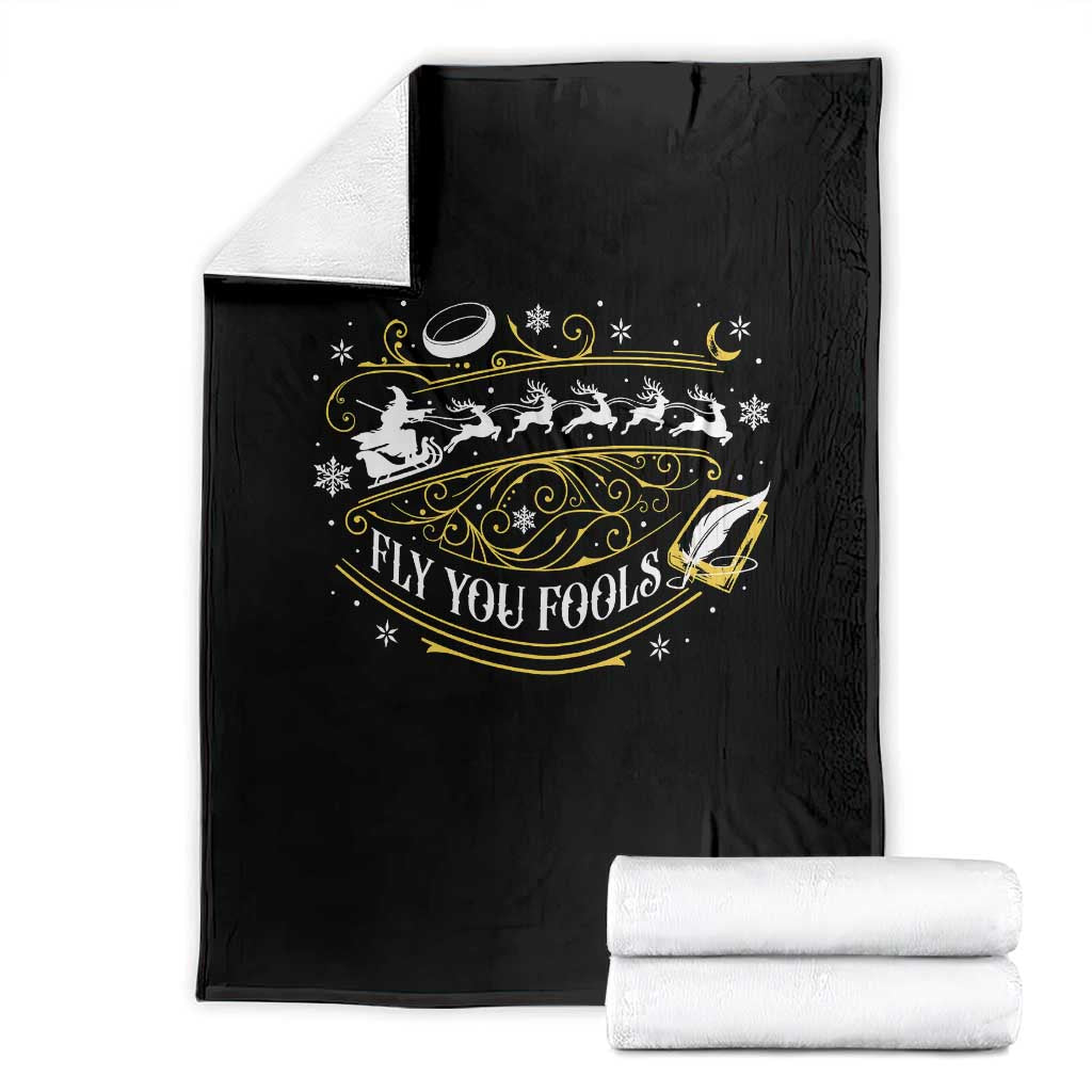 Funny Fly You Fools Christmas Throw Blanket Fantasy Movie Wizard Santa Sleigh - Wonder Print Shop