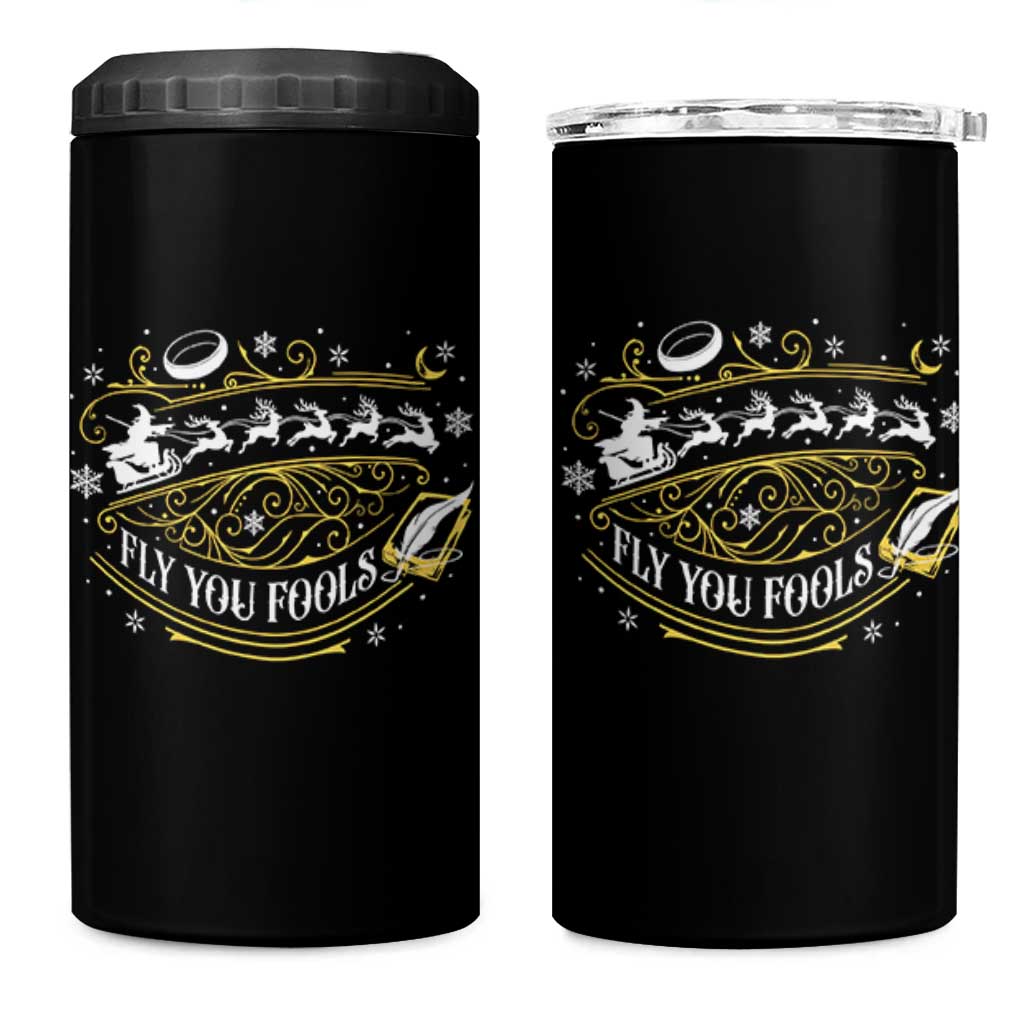 Funny Fly You Fools Christmas 4 in 1 Can Cooler Tumbler Fantasy Movie Wizard Santa Sleigh - Wonder Print Shop