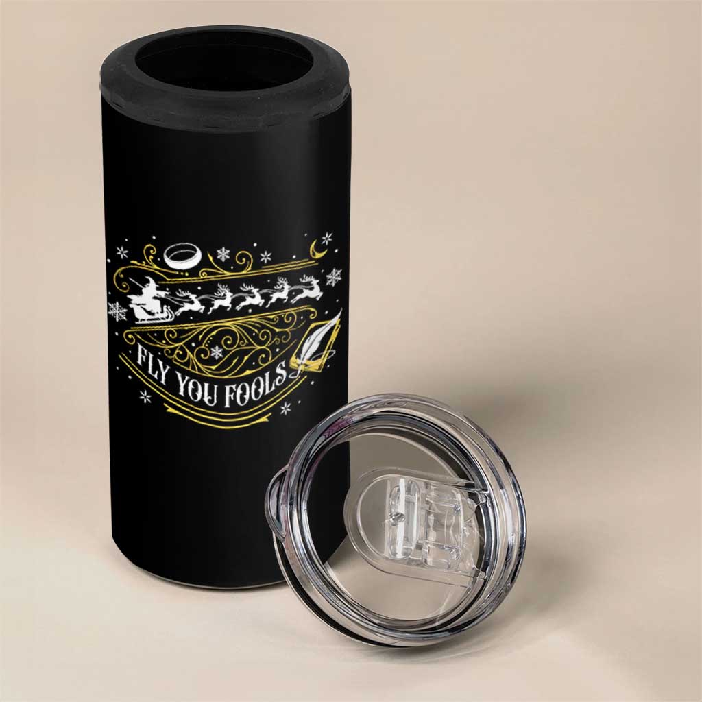 Funny Fly You Fools Christmas 4 in 1 Can Cooler Tumbler Fantasy Movie Wizard Santa Sleigh - Wonder Print Shop