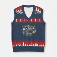 Funny Fly You Fools Xmas V-Neck Knit Sweater Vest Fantasy Movie Wizard Santa Sleigh - Wonder Print Shop