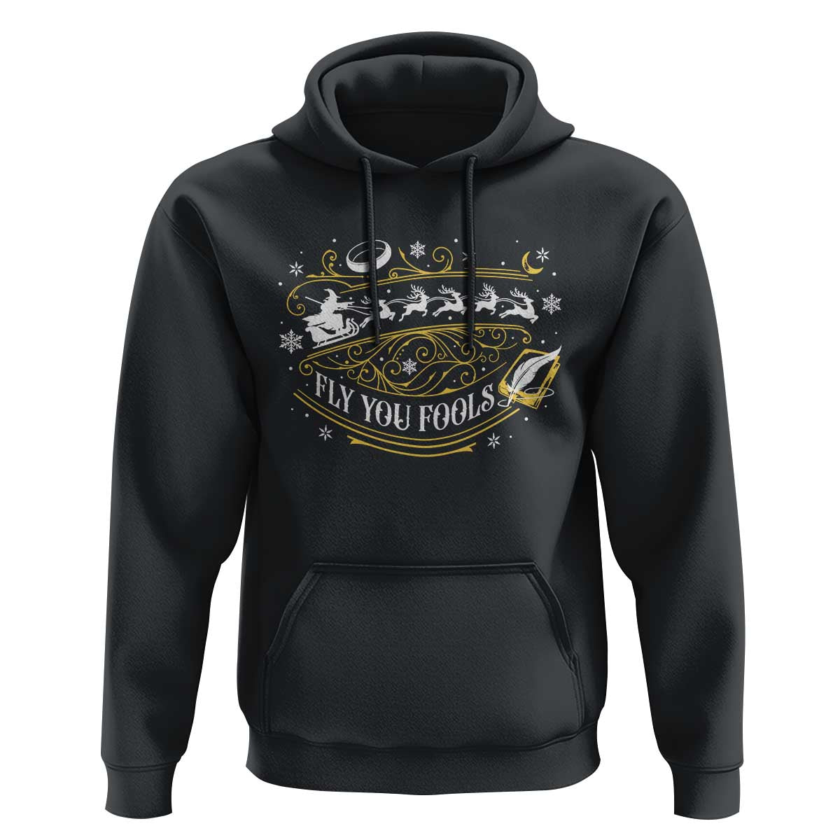 Funny Fly You Fools Christmas Hoodie Fantasy Movie Wizard Santa Sleigh - Wonder Print Shop