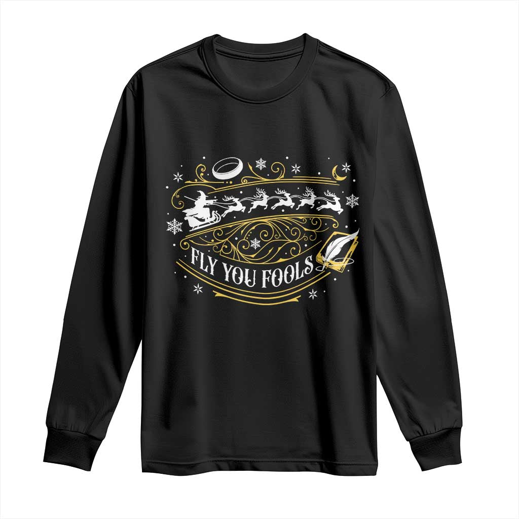 Funny Fly You Fools Christmas Long Sleeve Shirt Fantasy Movie Wizard Santa Sleigh - Wonder Print Shop