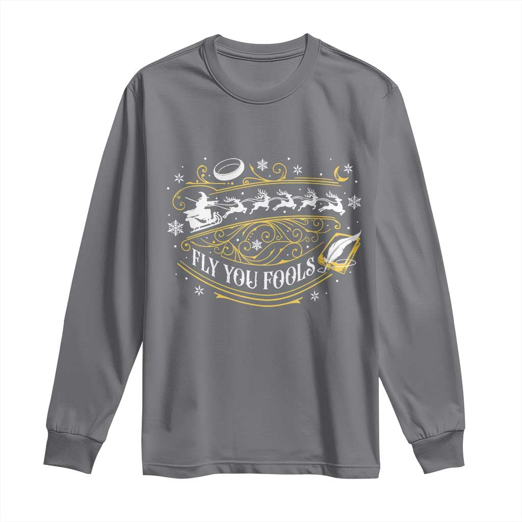 Funny Fly You Fools Christmas Long Sleeve Shirt Fantasy Movie Wizard Santa Sleigh - Wonder Print Shop
