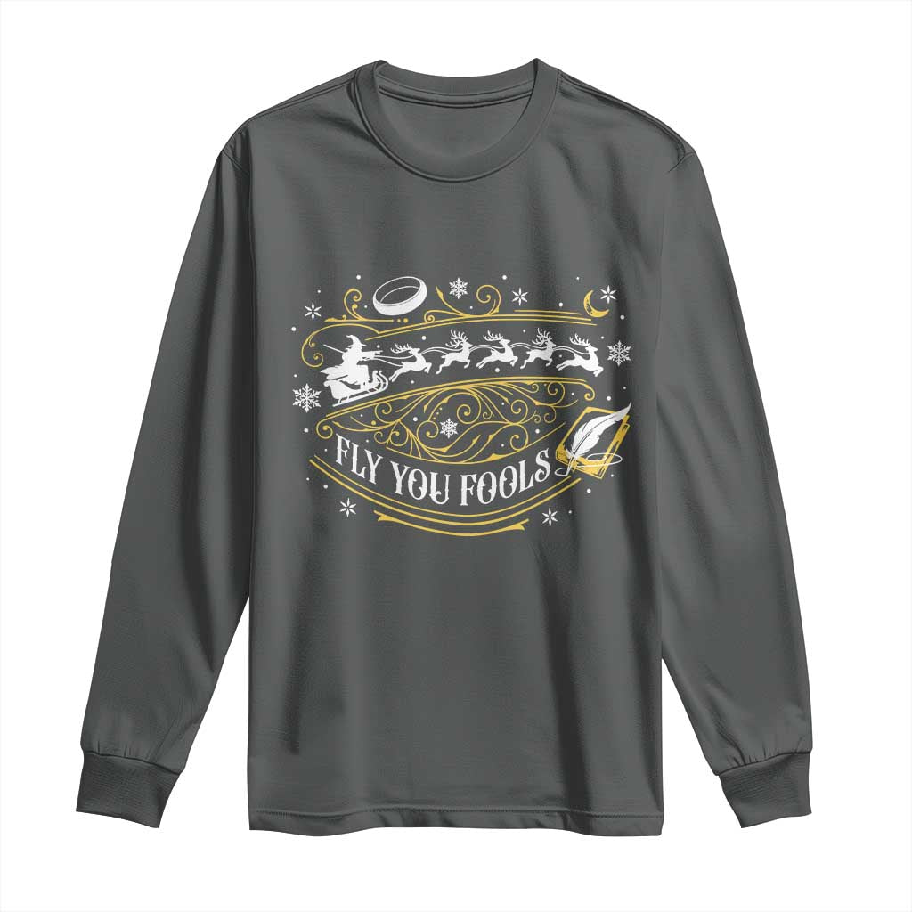 Funny Fly You Fools Christmas Long Sleeve Shirt Fantasy Movie Wizard Santa Sleigh - Wonder Print Shop