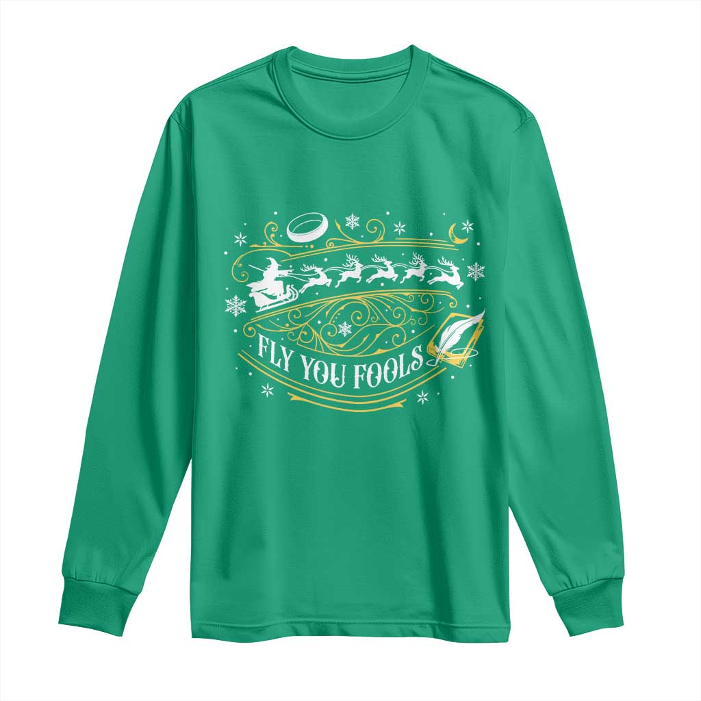Funny Fly You Fools Christmas Long Sleeve Shirt Fantasy Movie Wizard Santa Sleigh - Wonder Print Shop