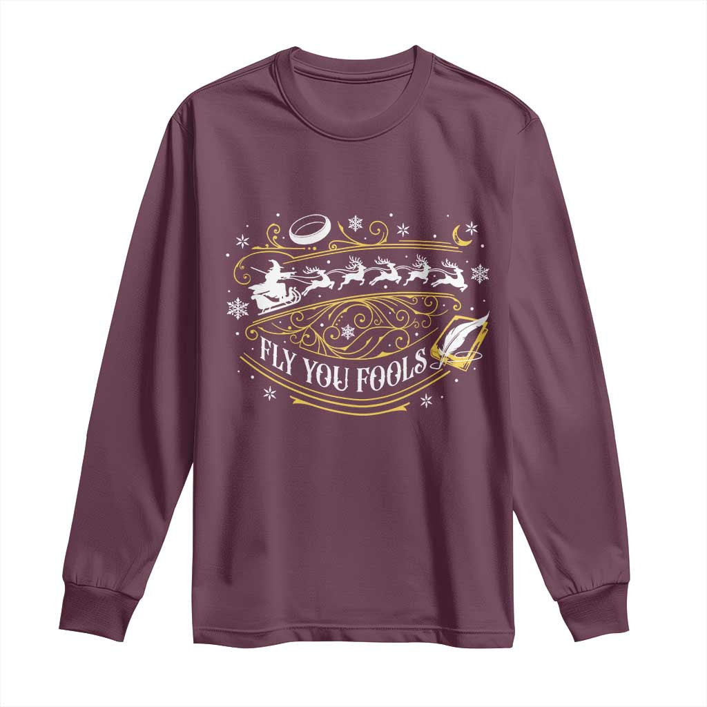 Funny Fly You Fools Christmas Long Sleeve Shirt Fantasy Movie Wizard Santa Sleigh - Wonder Print Shop