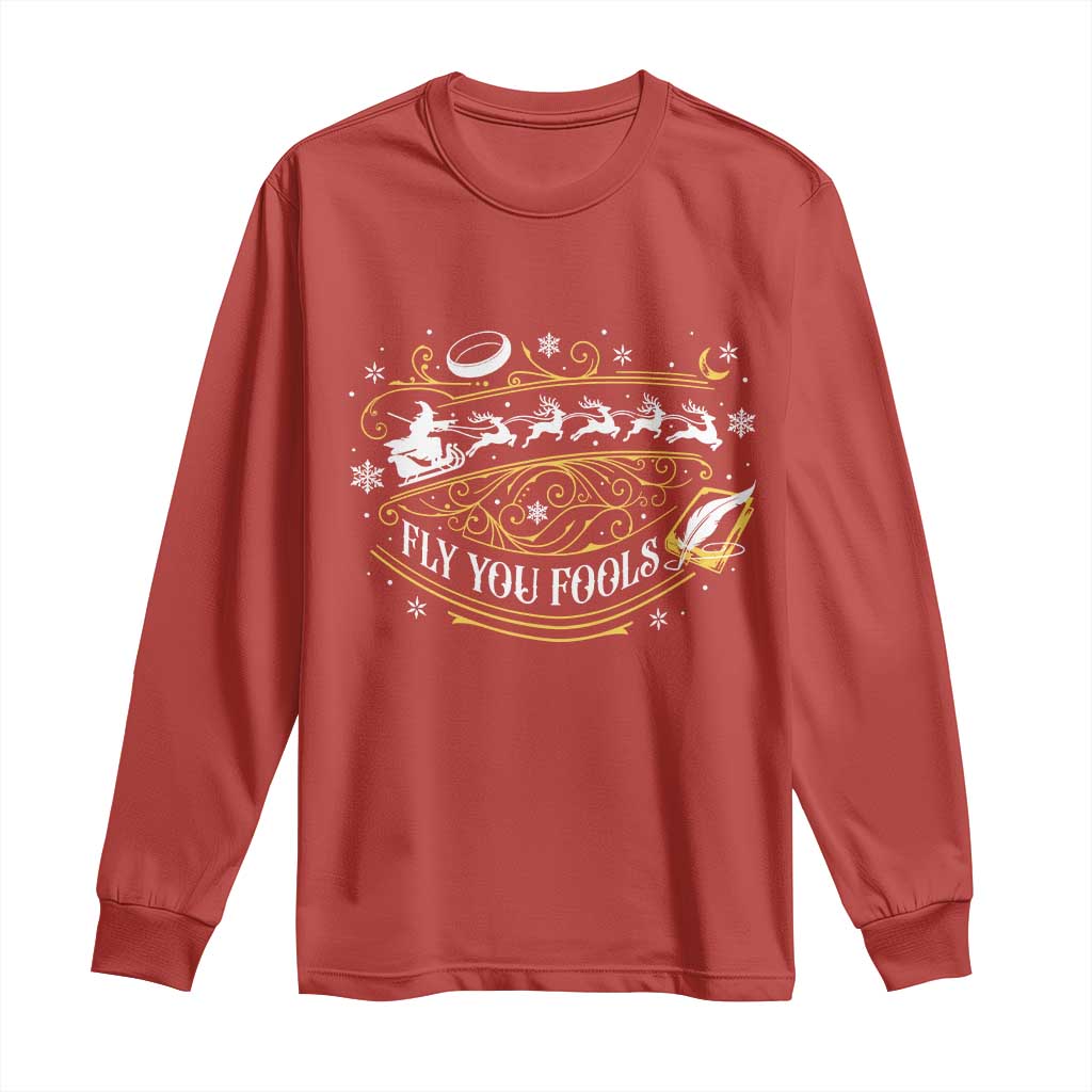 Funny Fly You Fools Christmas Long Sleeve Shirt Fantasy Movie Wizard Santa Sleigh - Wonder Print Shop