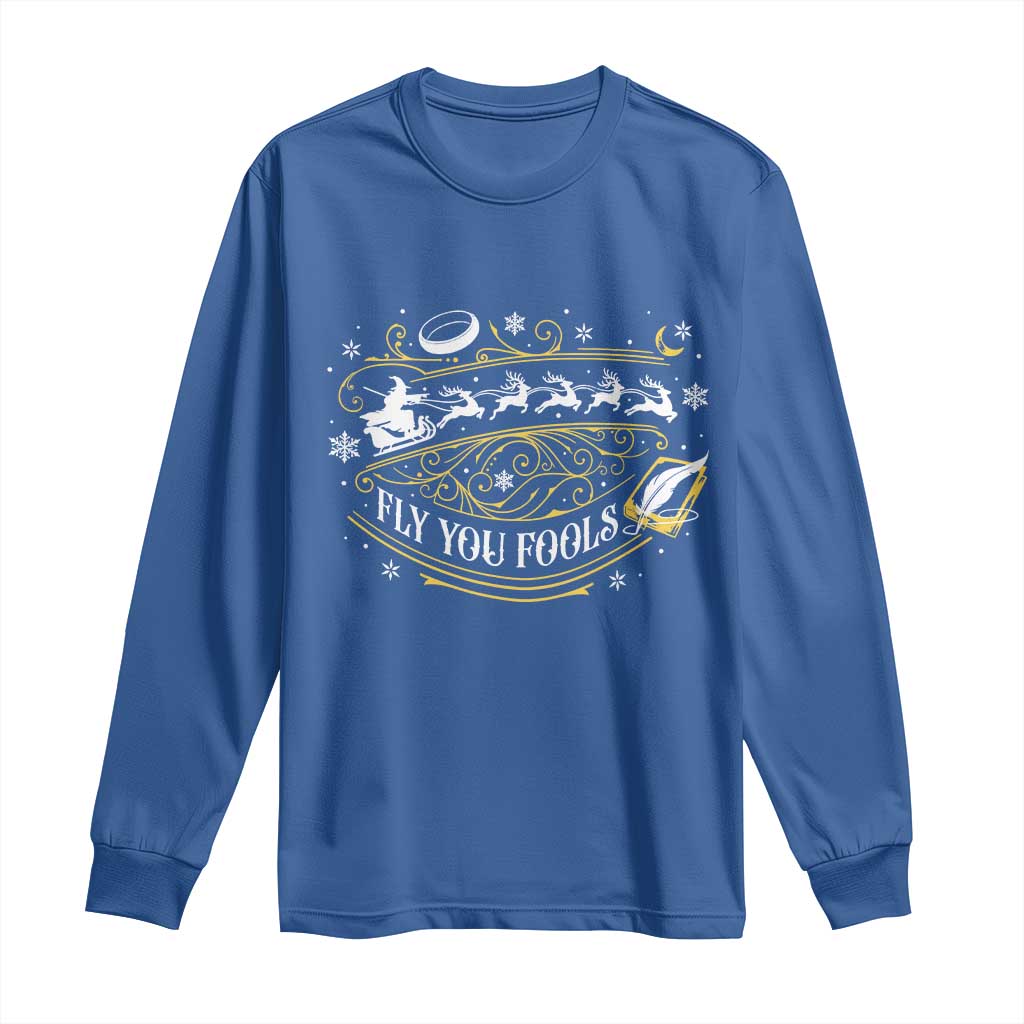Funny Fly You Fools Christmas Long Sleeve Shirt Fantasy Movie Wizard Santa Sleigh - Wonder Print Shop