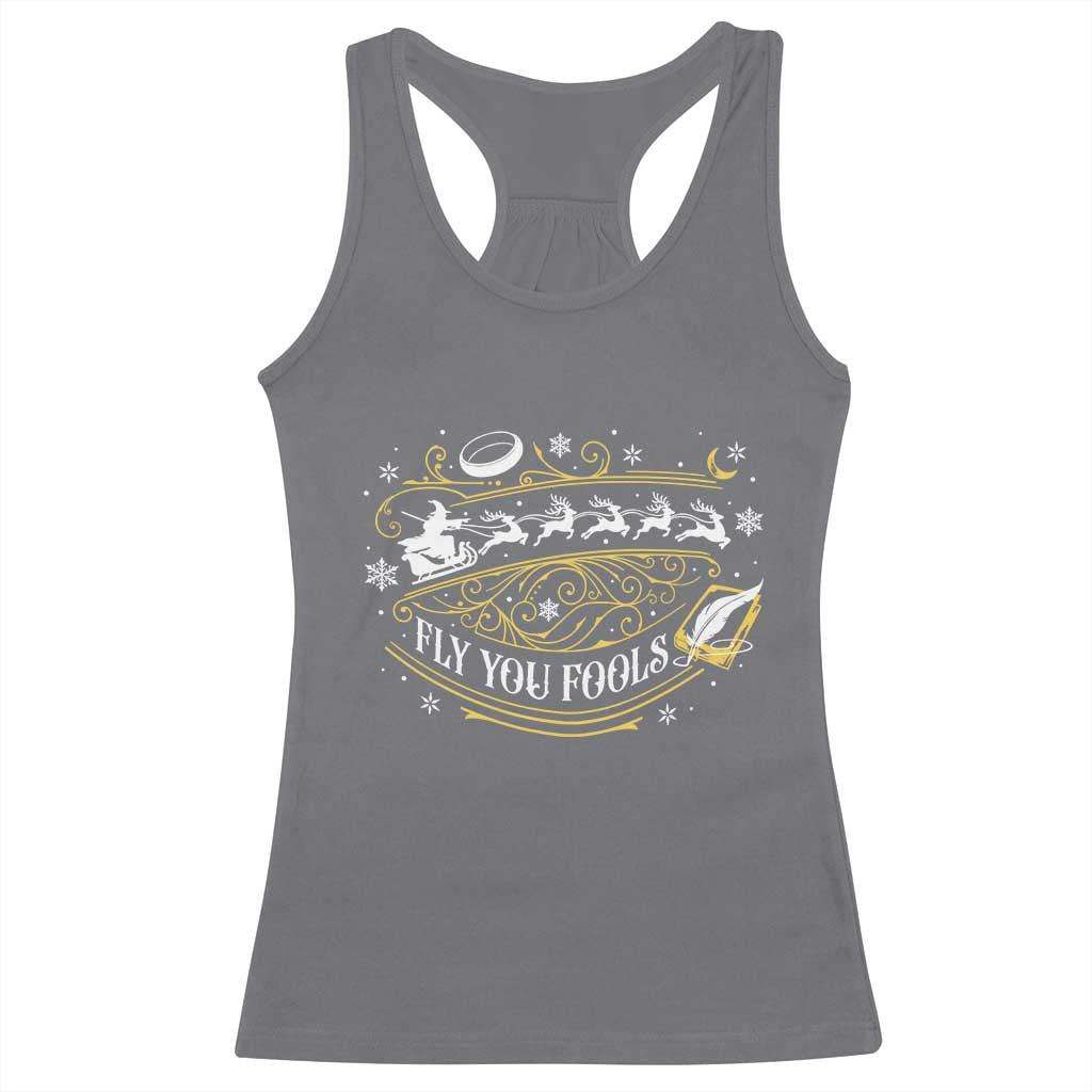 Funny Fly You Fools Christmas Racerback Tank Top Fantasy Movie Wizard Santa Sleigh - Wonder Print Shop