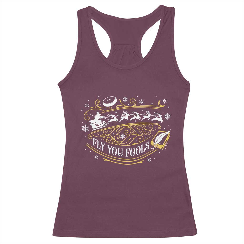 Funny Fly You Fools Christmas Racerback Tank Top Fantasy Movie Wizard Santa Sleigh - Wonder Print Shop