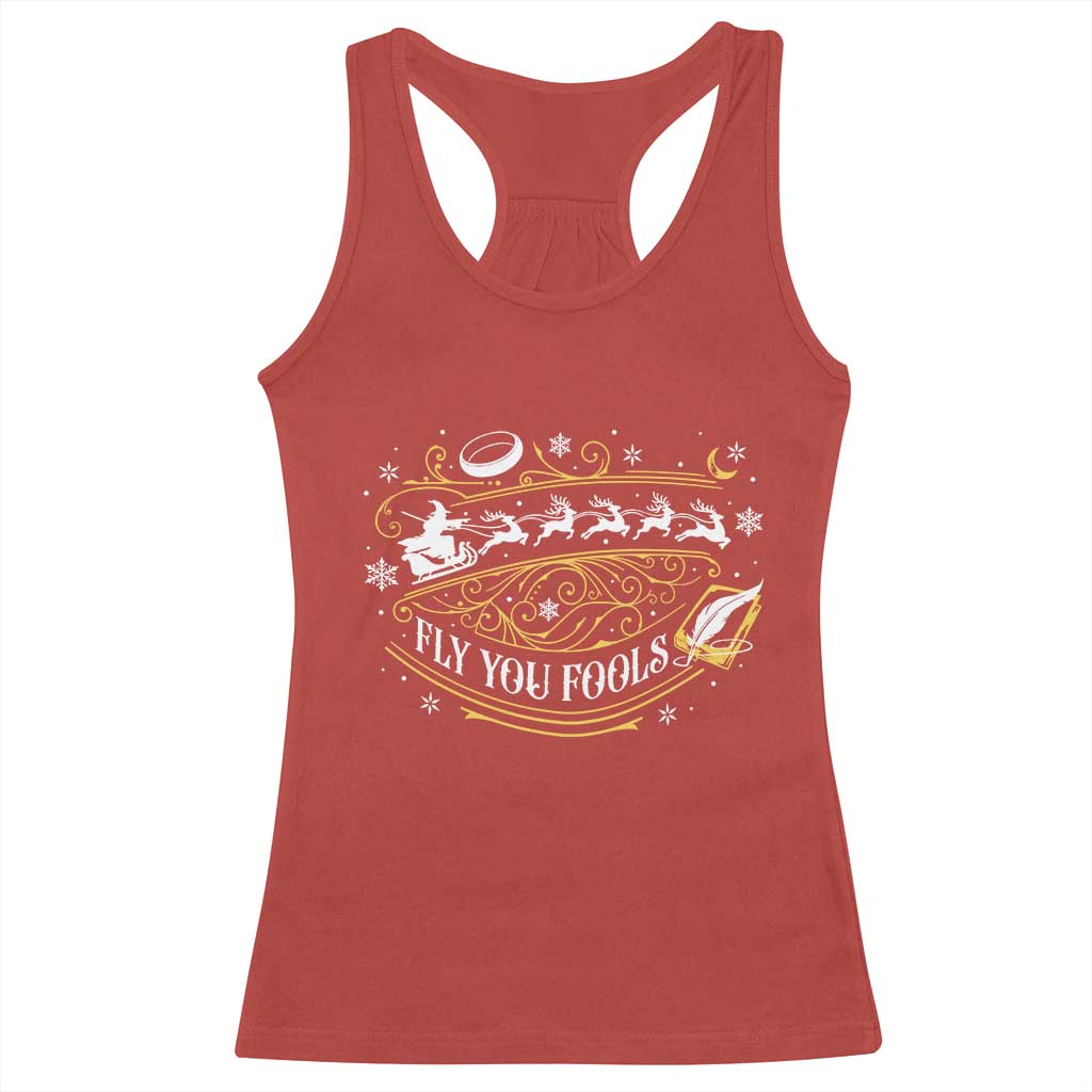 Funny Fly You Fools Christmas Racerback Tank Top Fantasy Movie Wizard Santa Sleigh - Wonder Print Shop