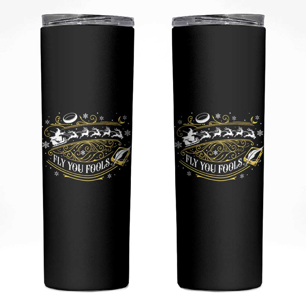 Funny Fly You Fools Christmas Skinny Tumbler Fantasy Movie Wizard Santa Sleigh - Wonder Print Shop