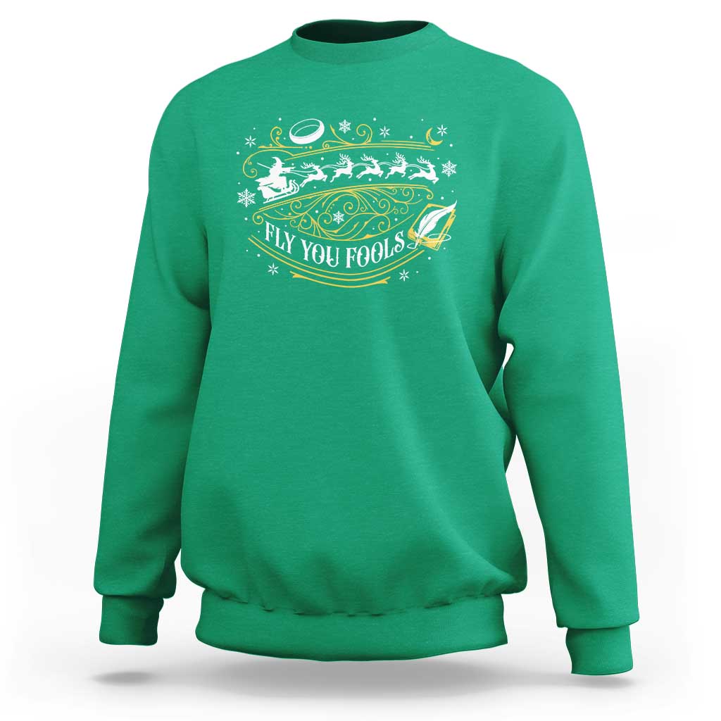 Funny Fly You Fools Christmas Sweatshirt Fantasy Movie Wizard Santa Sleigh - Wonder Print Shop