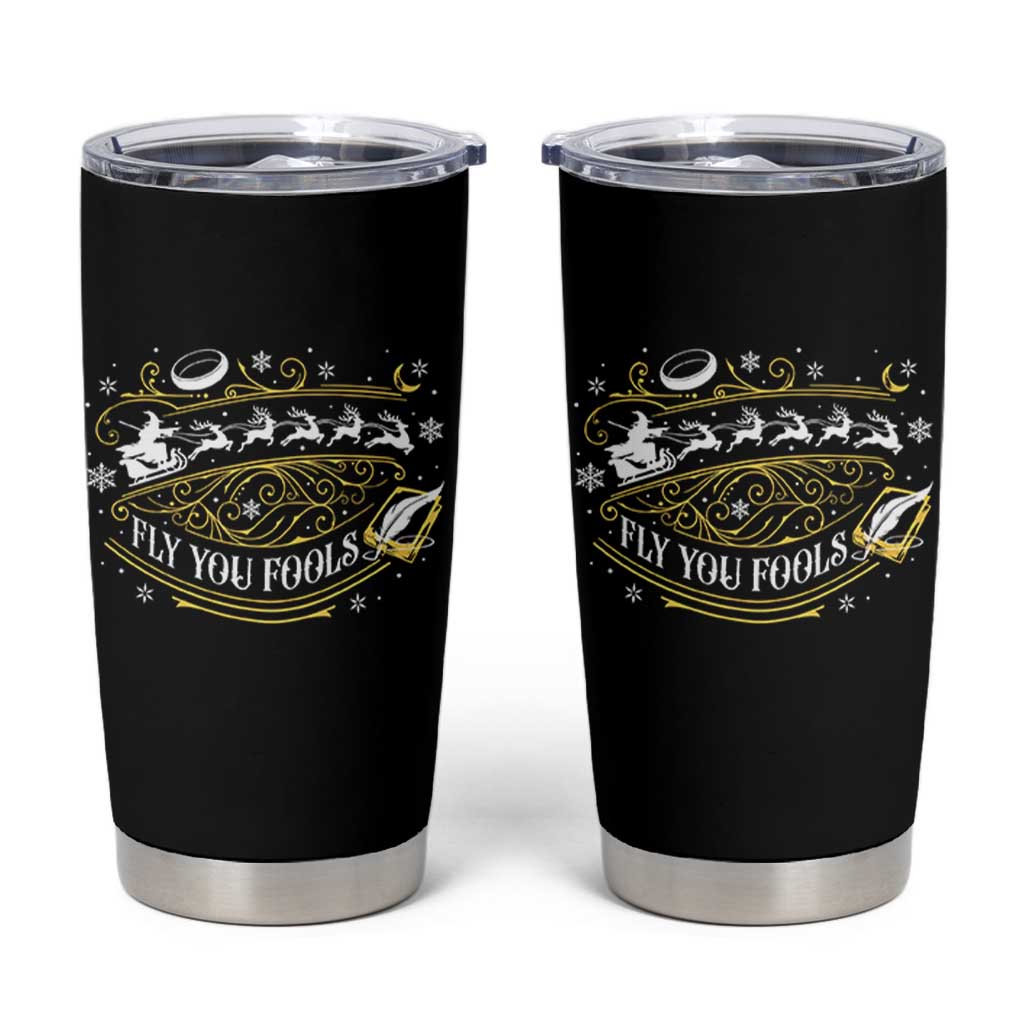 Funny Fly You Fools Christmas Tumbler Cup Fantasy Movie Wizard Santa Sleigh - Wonder Print Shop