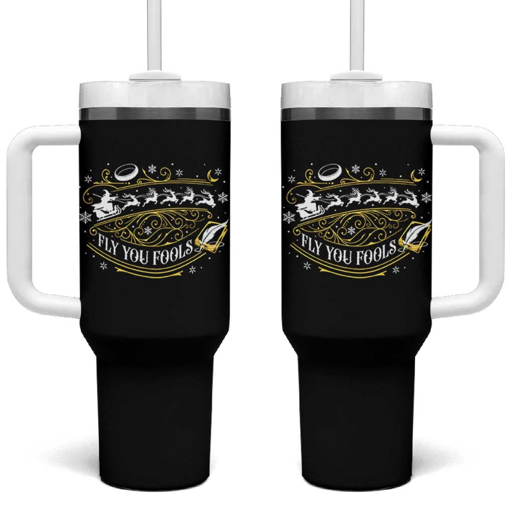 Funny Fly You Fools Christmas Tumbler With Handle Fantasy Movie Wizard Santa Sleigh - Wonder Print Shop