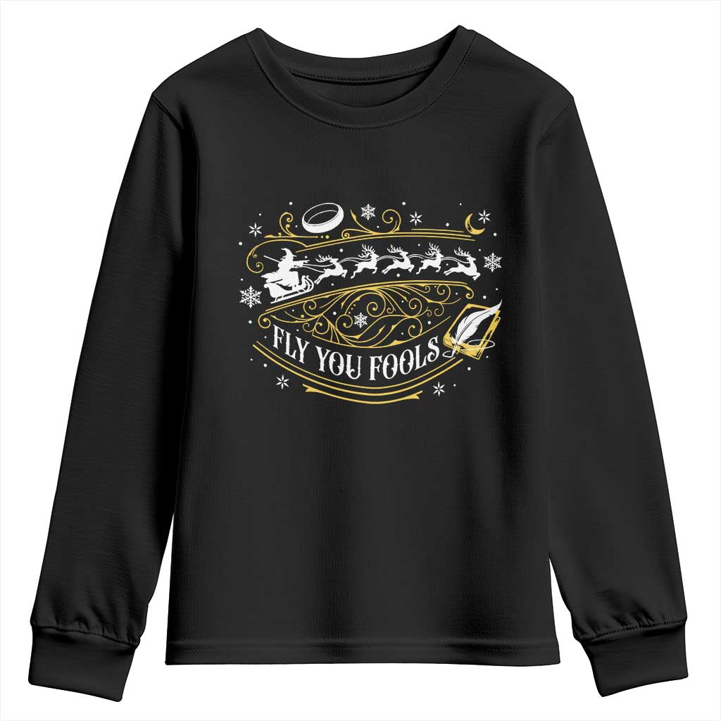 Funny Fly You Fools Christmas Youth Sweatshirt Fantasy Movie Wizard Santa Sleigh - Wonder Print Shop