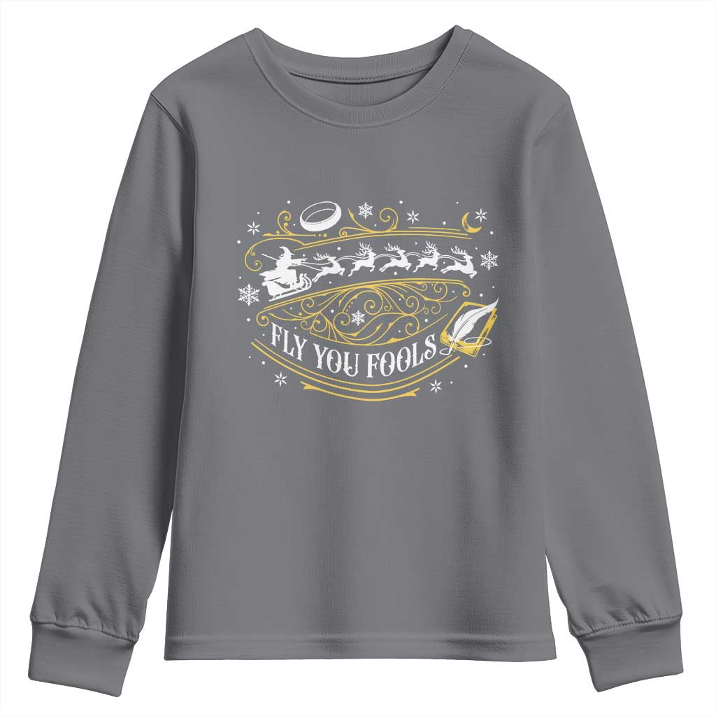 Funny Fly You Fools Christmas Youth Sweatshirt Fantasy Movie Wizard Santa Sleigh - Wonder Print Shop