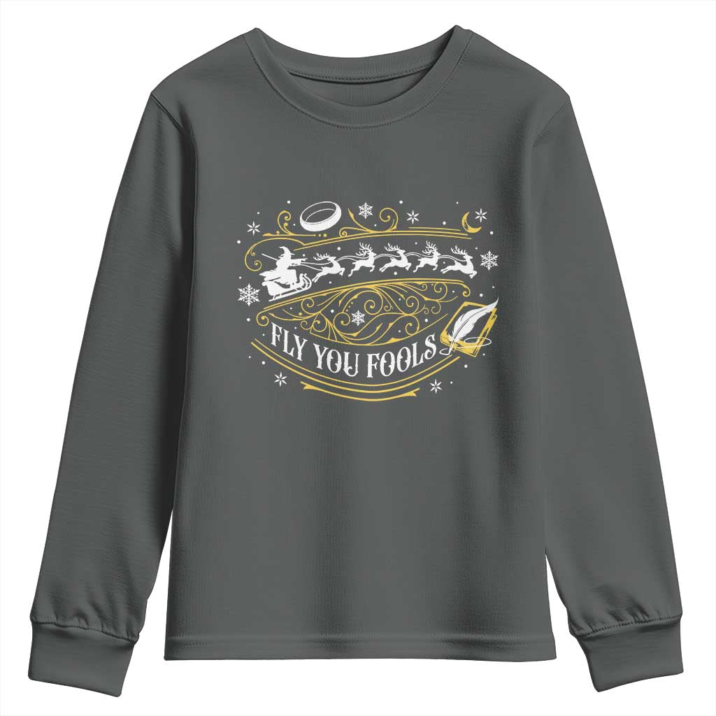Funny Fly You Fools Christmas Youth Sweatshirt Fantasy Movie Wizard Santa Sleigh - Wonder Print Shop