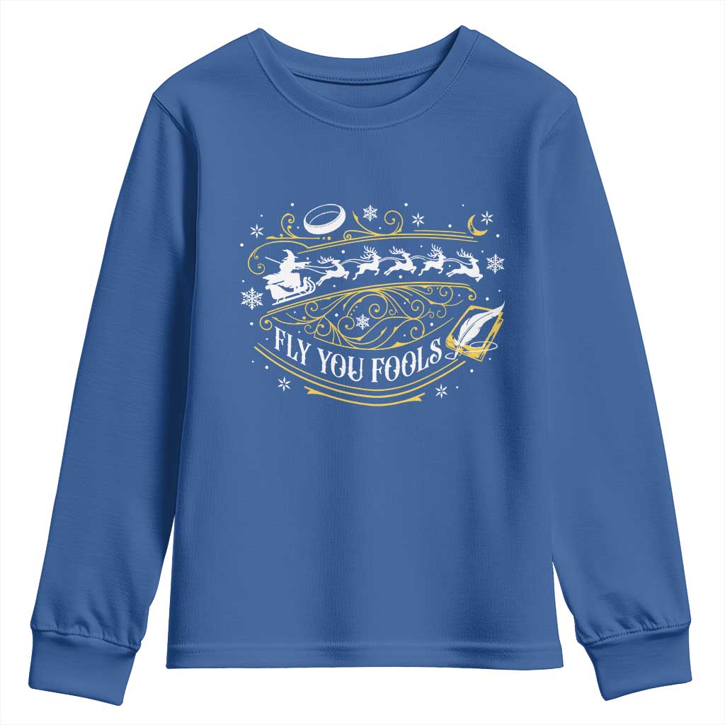 Funny Fly You Fools Christmas Youth Sweatshirt Fantasy Movie Wizard Santa Sleigh - Wonder Print Shop