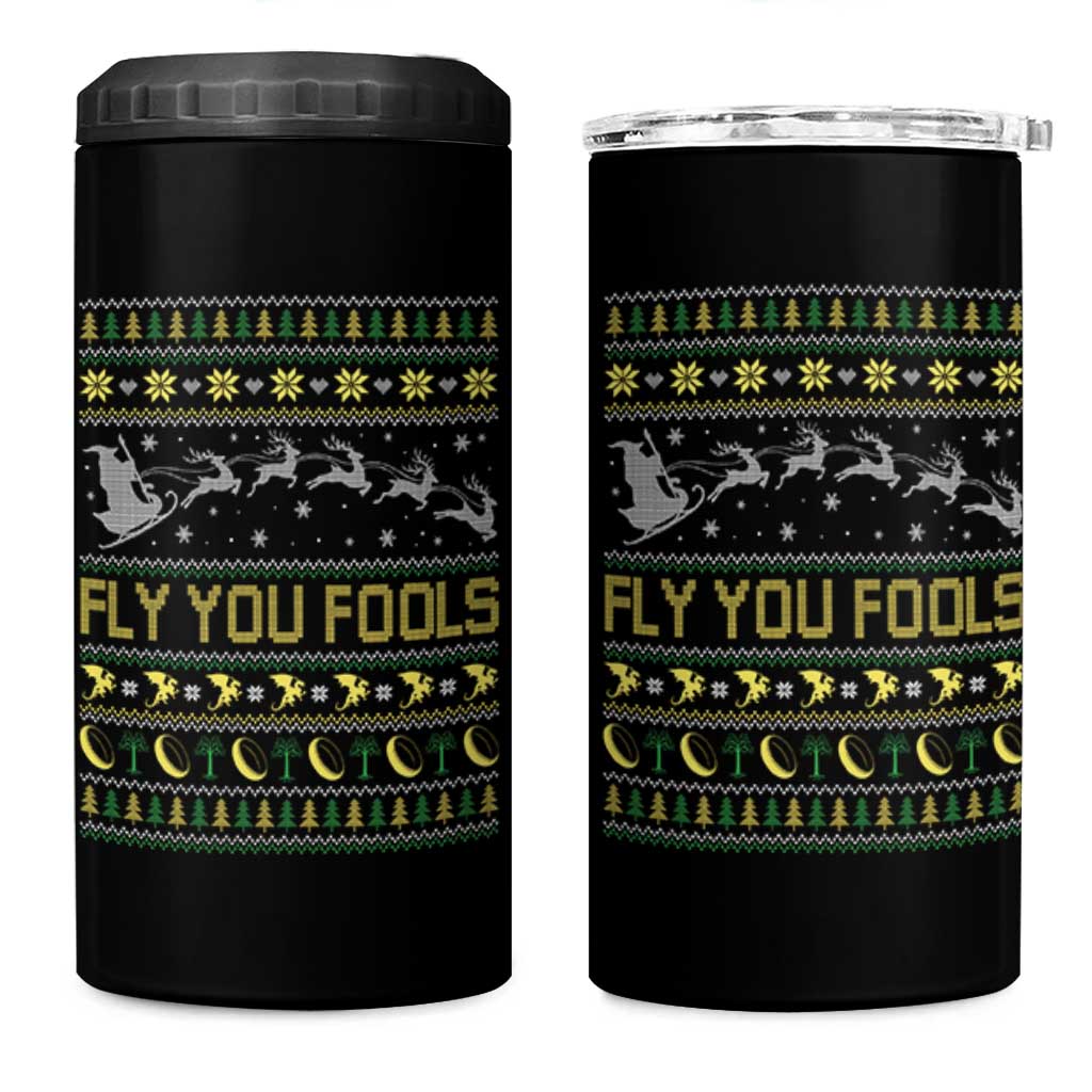 Funny Fly You Fools Christmas 4 in 1 Can Cooler Tumbler Fantasy Movie Xmas Wizard Santa - Wonder Print Shop