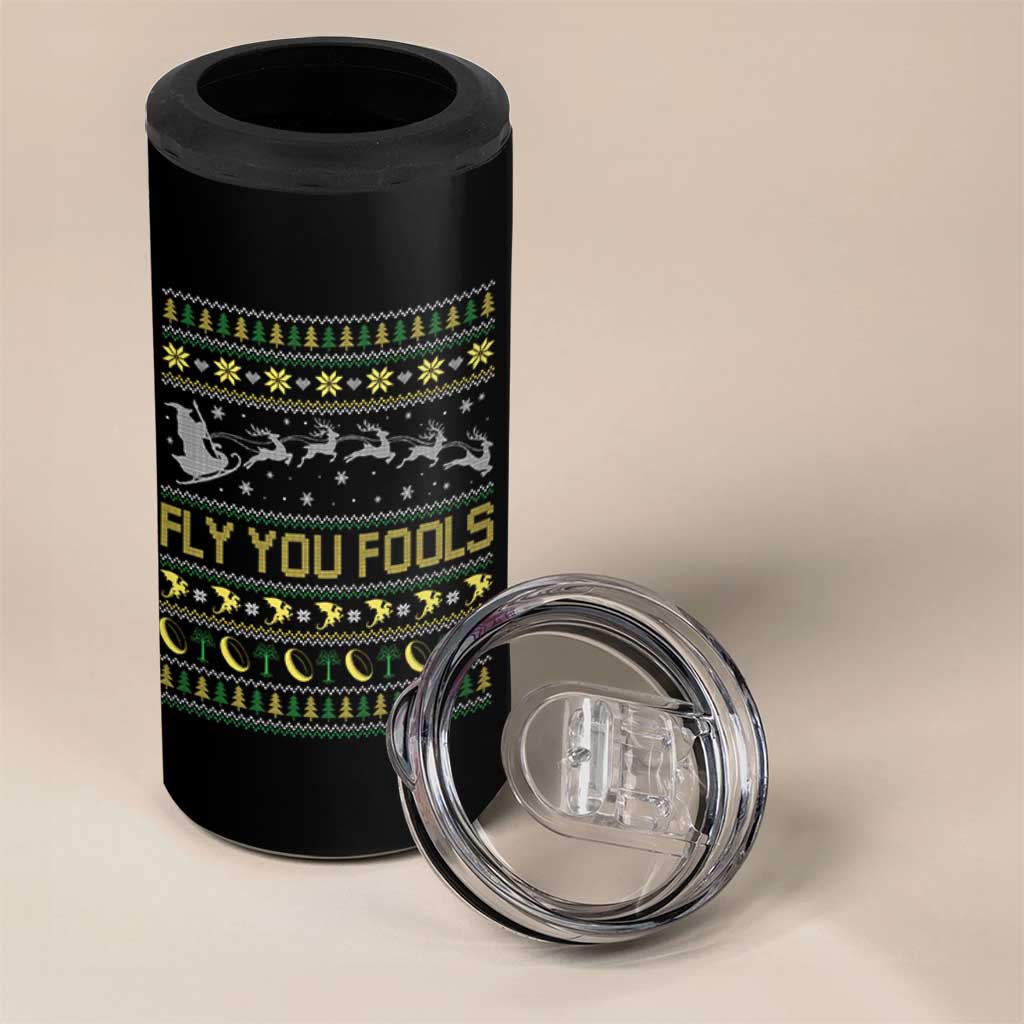 Funny Fly You Fools Christmas 4 in 1 Can Cooler Tumbler Fantasy Movie Xmas Wizard Santa - Wonder Print Shop