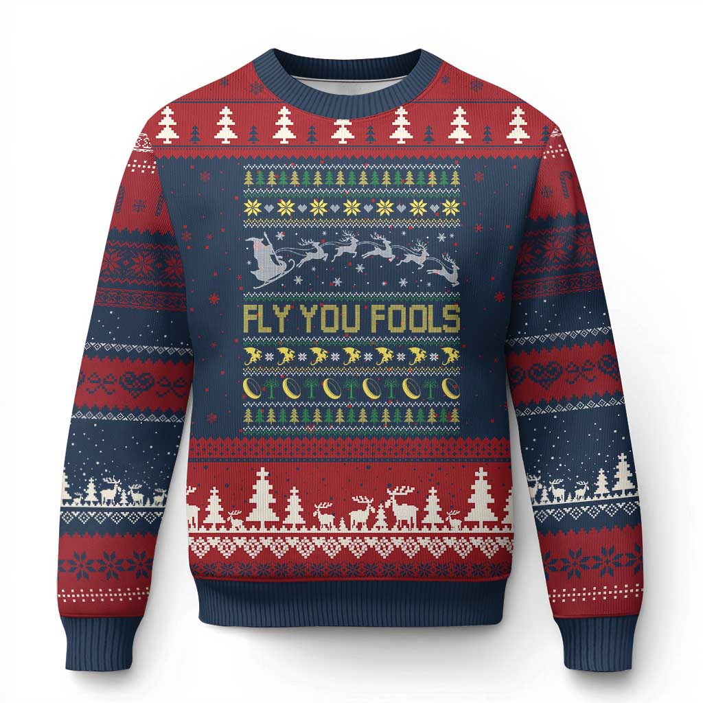 Funny Fly You Fools Xmas Ugly Christmas Sweater Fantasy Movie Xmas Wizard Santa - Wonder Print Shop