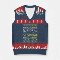 Funny Fly You Fools Xmas V-Neck Knit Sweater Vest Fantasy Movie Xmas Wizard Santa - Wonder Print Shop