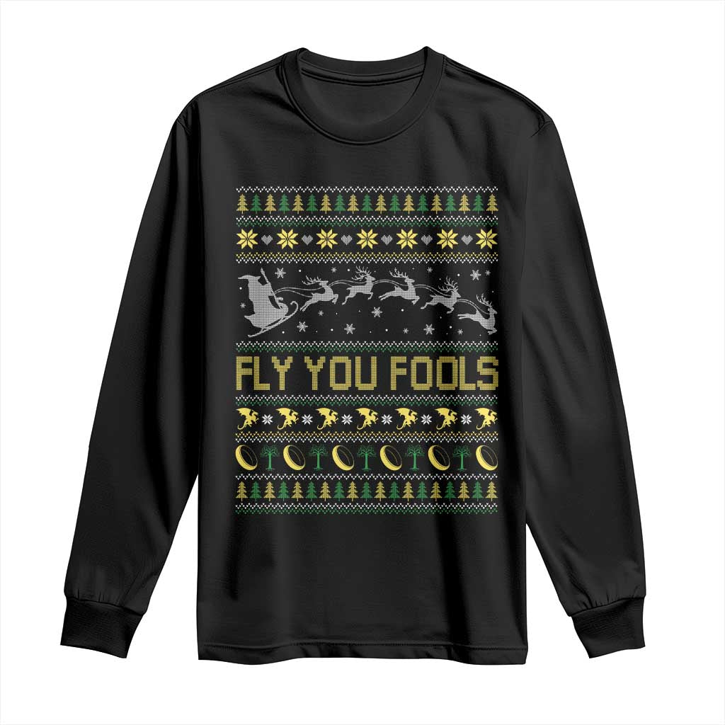 Funny Fly You Fools Christmas Long Sleeve Shirt Fantasy Movie Xmas Wizard Santa - Wonder Print Shop