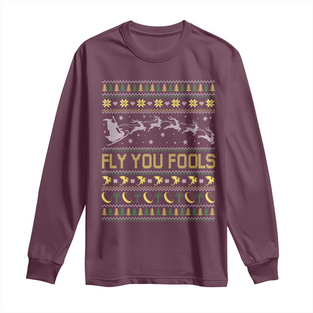 Funny Fly You Fools Christmas Long Sleeve Shirt Fantasy Movie Xmas Wizard Santa - Wonder Print Shop