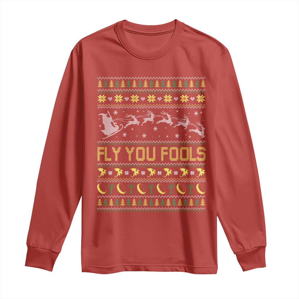 Funny Fly You Fools Christmas Long Sleeve Shirt Fantasy Movie Xmas Wizard Santa - Wonder Print Shop