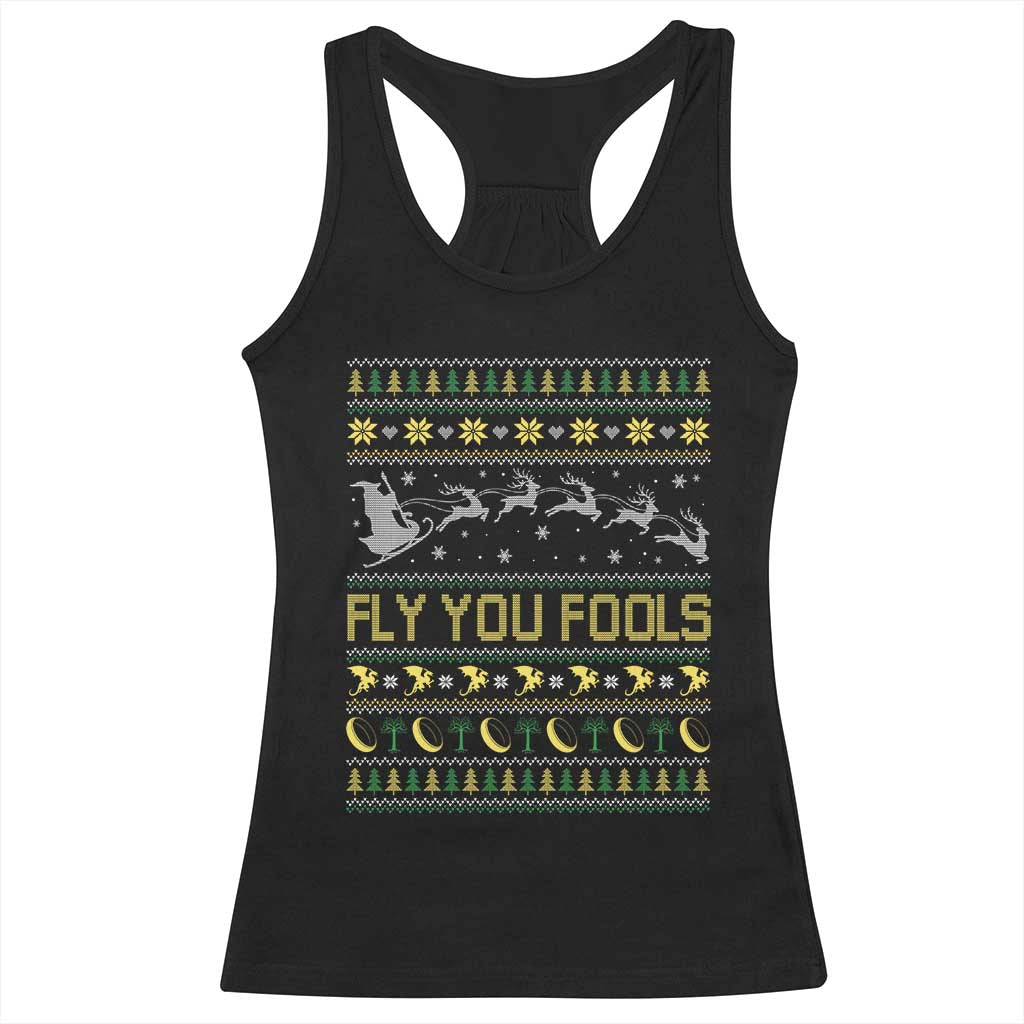 Funny Fly You Fools Christmas Racerback Tank Top Fantasy Movie Xmas Wizard Santa - Wonder Print Shop