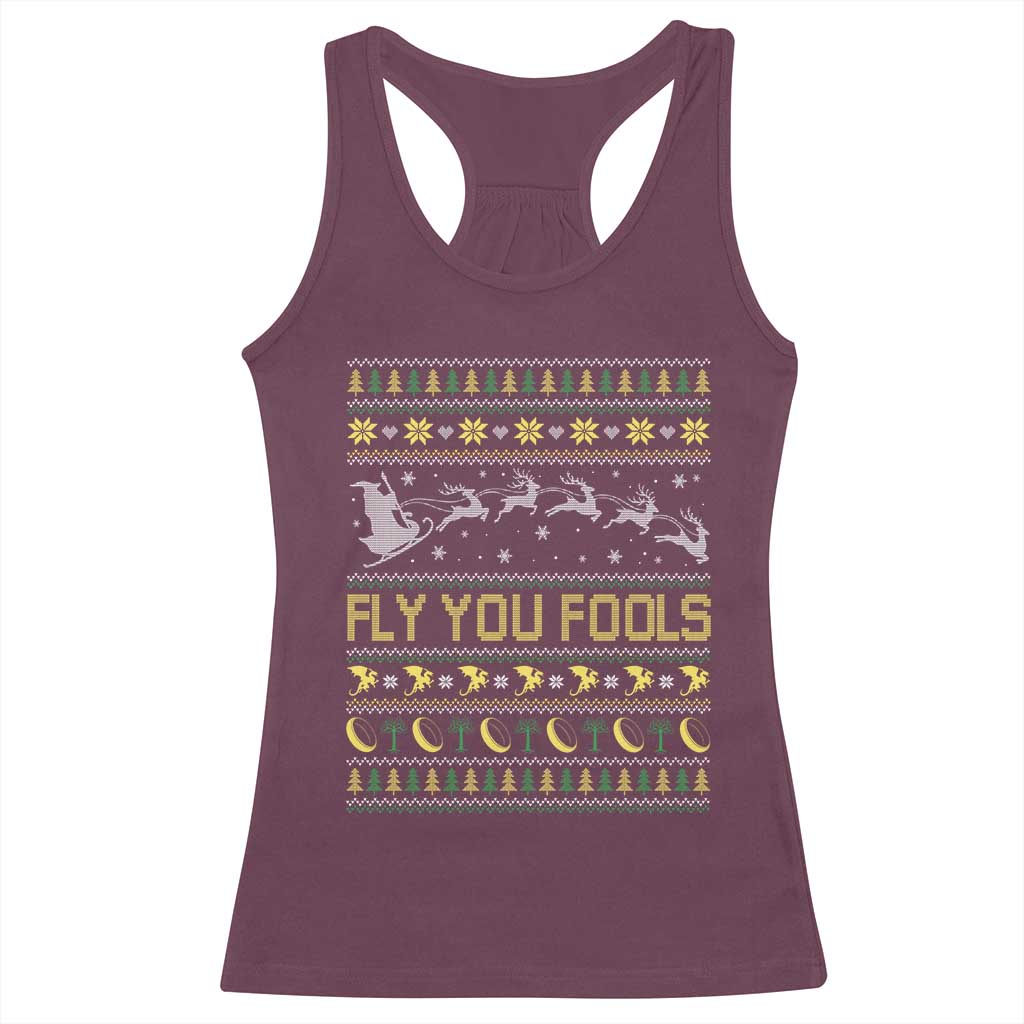 Funny Fly You Fools Christmas Racerback Tank Top Fantasy Movie Xmas Wizard Santa - Wonder Print Shop