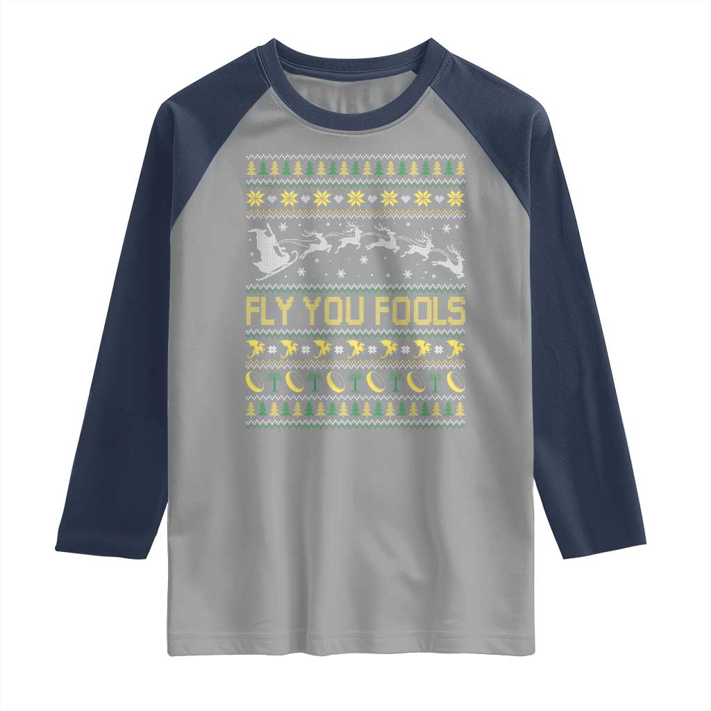 Funny Fly You Fools Christmas Raglan Shirt Fantasy Movie Xmas Wizard Santa - Wonder Print Shop