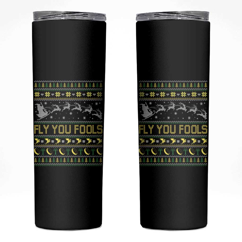 Funny Fly You Fools Christmas Skinny Tumbler Fantasy Movie Xmas Wizard Santa - Wonder Print Shop