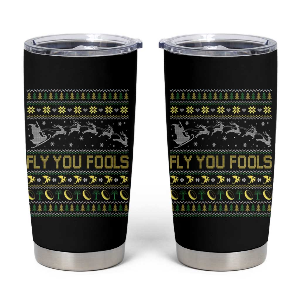 Funny Fly You Fools Christmas Tumbler Cup Fantasy Movie Xmas Wizard Santa - Wonder Print Shop